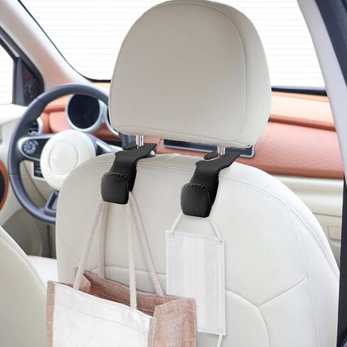 Car Purse Hook Leather Car Headrest Hook, 2 Packs Auto Back Seat Hangers Rear Headrest Hook for Purse, Bag, Handbag, Grocery (Black) in Saudi Arabia