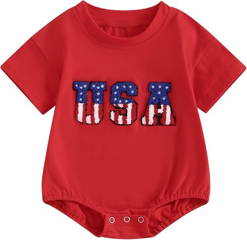 Ynibbim 4th of July Baby Boy Girl Outfit Newborn Infant USA T Shirts Oversized Romper Toddler Onesie Fourth Of July Clothes in Saudi Arabia