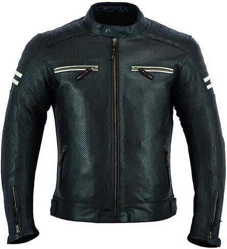 INTAN Mens Black Perforated Motorcycle Leather Jacket with 5 Ce Protectors For Motorbike Riders CJ-010-A in Saudi Arabia