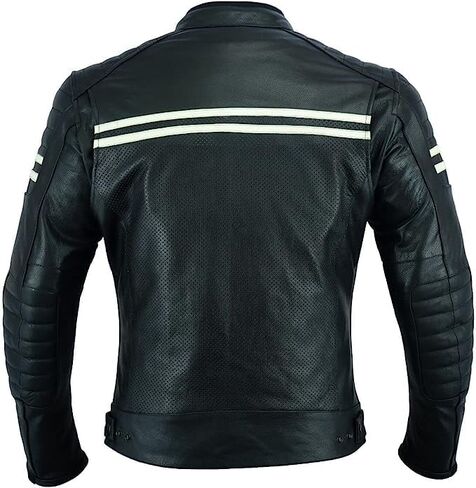 INTAN Mens Black Perforated Motorcycle Leather Jacket with 5 Ce Protectors For Motorbike Riders CJ-010-A in Saudi Arabia