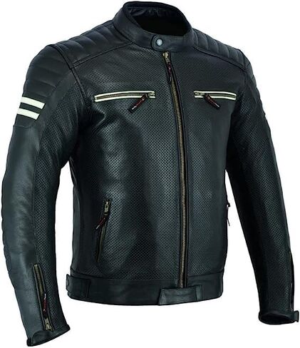 INTAN Mens Black Perforated Motorcycle Leather Jacket with 5 Ce Protectors For Motorbike Riders CJ-010-A in Saudi Arabia