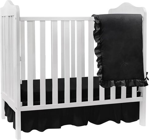 aBaby Baby Crib Bedding Set – 3 Piece Premium Quality Nursery Bedding for Boys and Girls, Includes Super Soft & Machine Washable Fitted Crib Sheet, Comforter and Dust Ruffle, Black in Saudi Arabia