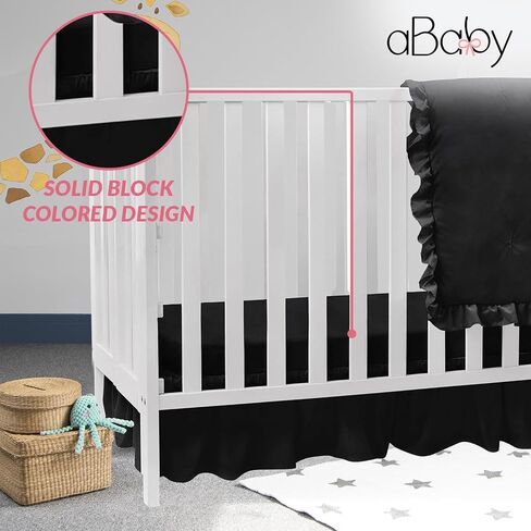 aBaby Baby Crib Bedding Set – 3 Piece Premium Quality Nursery Bedding for Boys and Girls, Includes Super Soft & Machine Washable Fitted Crib Sheet, Comforter and Dust Ruffle, Black in Saudi Arabia