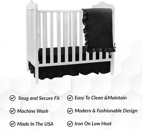 aBaby Baby Crib Bedding Set – 3 Piece Premium Quality Nursery Bedding for Boys and Girls, Includes Super Soft & Machine Washable Fitted Crib Sheet, Comforter and Dust Ruffle, Black in Saudi Arabia