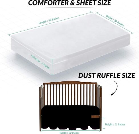 aBaby Baby Crib Bedding Set – 3 Piece Premium Quality Nursery Bedding for Boys and Girls, Includes Super Soft & Machine Washable Fitted Crib Sheet, Comforter and Dust Ruffle, Black in Saudi Arabia