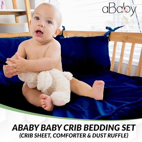 aBaby Baby Crib Bedding Set – 3 Piece Premium Quality Nursery Bedding for Boys and Girls, Includes Super Soft & Machine Washable Fitted Crib Sheet, Comforter and Dust Ruffle, Black in Saudi Arabia