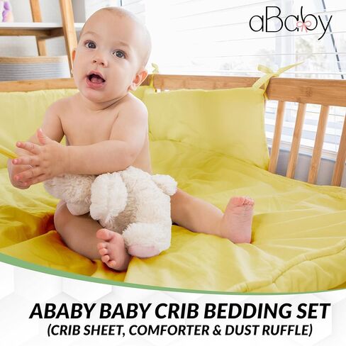 طقم سرير أطفال aBaby - 3 قطع فراش أطفال عالي الجودة للأولاد والبنات، يتضمن ملاءة سرير أطفال فائقة النعومة وقابلة للغسل في الغسالة، ولحاف وكشكشة من الغبار، أسود in Kuwait