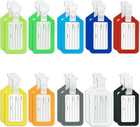 20 Pcs Luggage Tag Plastic Luggage Tags, 3.4x1.9 Inches Bright Luggage Tags Identifiers with Lanyard& Name ID Identifiers, 10 Colors Label Travel Accessories Airplane Suitcase Labels (Multicolour) in Saudi Arabia
