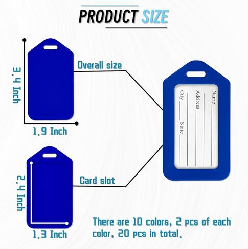 20 Pcs Luggage Tag Plastic Luggage Tags, 3.4x1.9 Inches Bright Luggage Tags Identifiers with Lanyard& Name ID Identifiers, 10 Colors Label Travel Accessories Airplane Suitcase Labels (Multicolour) in Saudi Arabia
