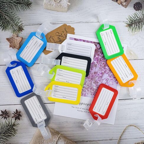 20 Pcs Luggage Tag Plastic Luggage Tags, 3.4x1.9 Inches Bright Luggage Tags Identifiers with Lanyard& Name ID Identifiers, 10 Colors Label Travel Accessories Airplane Suitcase Labels (Multicolour) in Saudi Arabia