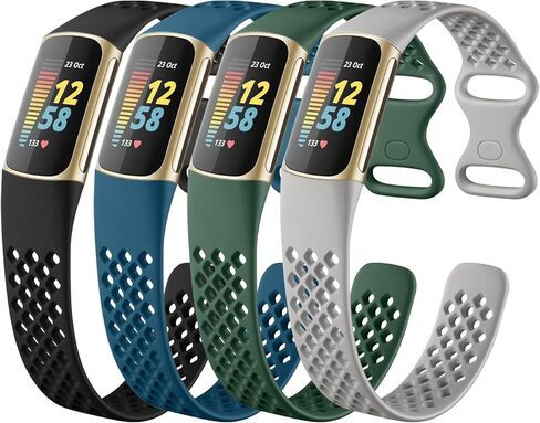 Laffav 4 Pack Compatible with Fitbit Charge 5/ Fitbit Charge 6 Bands for Women Men, Soft Silicone Wristband Breathable Sport Replacement Strap for Fitbit Charge 5/ Fitbit Charge 6 Fitness Tracker in Saudi Arabia