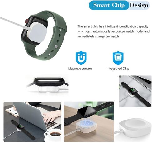 قاعدة شحن ساعة ذكية لساعة أبل، كابل شحن مغناطيسي USB iWatch بطول 1 متر/3.3 قدم، متوافق مع سلسلة ساعات Apple 1-8/SE/Ultra (دائرية) in Saudi Arabia