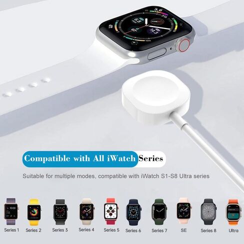 قاعدة شحن ساعة ذكية لساعة أبل، كابل شحن مغناطيسي USB iWatch بطول 1 متر/3.3 قدم، متوافق مع سلسلة ساعات Apple 1-8/SE/Ultra (دائرية) in Saudi Arabia