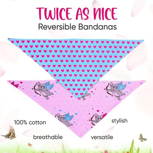 Dog Bandana - Limited Edition Reversible Heart & Frenchie Pattern - Summer Cooling Accessories for Dog Outfit - 100% Cotton Dog Cooling Bandana - Cute Blue Small Bandana in Saudi Arabia