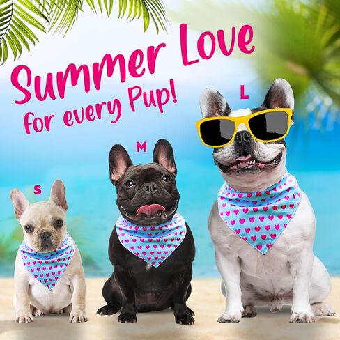 Dog Bandana - Limited Edition Reversible Heart & Frenchie Pattern - Summer Cooling Accessories for Dog Outfit - 100% Cotton Dog Cooling Bandana - Cute Blue Small Bandana in Saudi Arabia