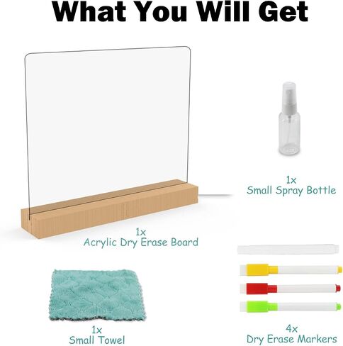 Acrylic Dry Erase Board with Light, Light up Dry Erase Board with Stand as a Glow Memo LED Letter Message Board Note Glass Led White Board with 4 Markers and 8 Lighting Modes (11.8 x 9.8") in Saudi Arabia