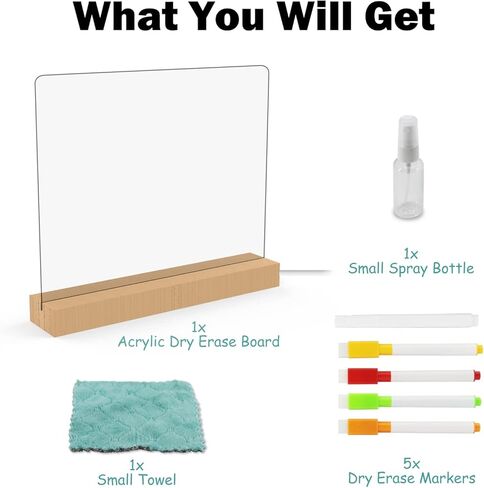Acrylic Dry Erase Board with Light, Light up Dry Erase Board with Stand as a Glow Memo LED Letter Message Board Note Glass Led White Board with 4 Markers and 8 Lighting Modes (11.8 x 9.8") in Kuwait