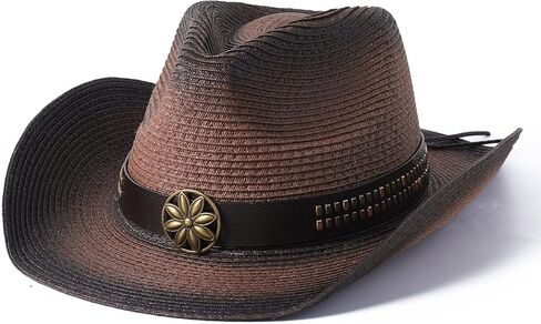 Lanzom إمرأة رجل القش الشاطئ قبعة الشمس الكلاسيكية الشكل قبعة الشمس Packable قبعة الصيف قبعة رعاة البقر UPF 50+ in Kuwait