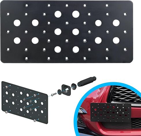 Front Bumper Tow Hook License Plate Mount Bracket for Infiniti Q50 2014-2024, Plate Holder Set w Unique Screw Bolts & Black Screw Caps, License Tag Mounting Kit, Quality Plate Holders. in Saudi Arabia