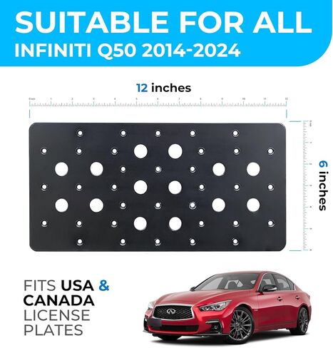 Front Bumper Tow Hook License Plate Mount Bracket for Infiniti Q50 2014-2024, Plate Holder Set w Unique Screw Bolts & Black Screw Caps, License Tag Mounting Kit, Quality Plate Holders. in Saudi Arabia