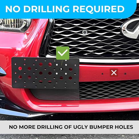 Front Bumper Tow Hook License Plate Mount Bracket for Infiniti Q50 2014-2024, Plate Holder Set w Unique Screw Bolts & Black Screw Caps, License Tag Mounting Kit, Quality Plate Holders. in Saudi Arabia