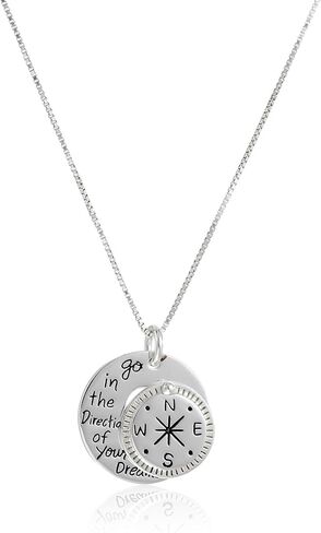 Amazon Essentials Sterling Silver "Go in the Direction Of Your Dreams" with Compass Pendant Necklace, 18" (previously Amazon Collection) in Saudi Arabia