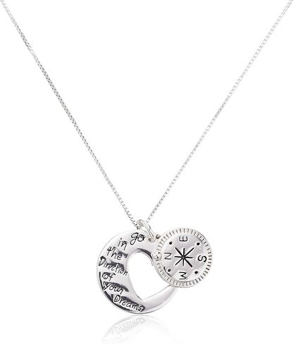 Amazon Essentials Sterling Silver "Go in the Direction Of Your Dreams" with Compass Pendant Necklace, 18" (previously Amazon Collection) in Saudi Arabia