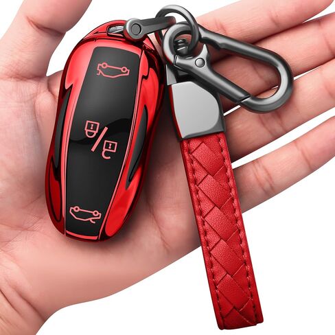 Sindeda Premium Key Cases for Tesla Model S 3 Y Ultra-Thin and Ultra-Light Key Fob Cover Waterproof Keychain (Red) in Saudi Arabia