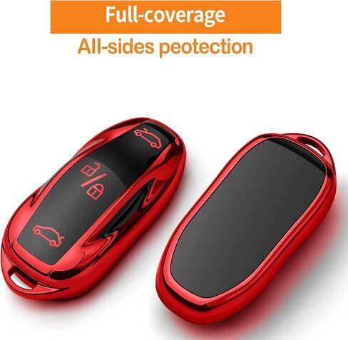 Sindeda Premium Key Cases for Tesla Model S 3 Y Ultra-Thin and Ultra-Light Key Fob Cover Waterproof Keychain (Red) in Saudi Arabia
