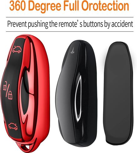 Sindeda Premium Key Cases for Tesla Model S 3 Y Ultra-Thin and Ultra-Light Key Fob Cover Waterproof Keychain (Red) in Saudi Arabia