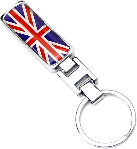 iJDMTOY Great Britain Flag Design Blue/Red UK Union Jack Color Stripe Chrome Badge Keychain Ring Compatible With All Britain Cars in Saudi Arabia