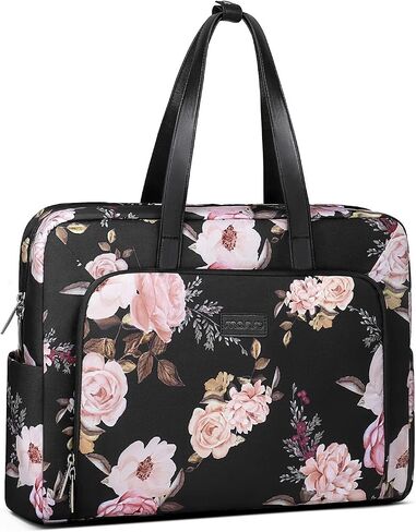 MOSISO Laptop Tote Bag Compatible with MacBook Pro 16 inch 2023-2019 M2 A2780 M1 A2485 Pro/Max A2141, 15-15.6 inch Notebook, Peony Polyester Travel Work Briefcase with Front Pocket & PU Handle, Black in Saudi Arabia