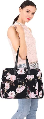 MOSISO Laptop Tote Bag Compatible with MacBook Pro 16 inch 2023-2019 M2 A2780 M1 A2485 Pro/Max A2141, 15-15.6 inch Notebook, Peony Polyester Travel Work Briefcase with Front Pocket & PU Handle, Black in Saudi Arabia