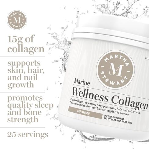 Martha Stewart Marine Collagen Multi-Sourced Collagen Powder Supports Skin Health, Hair & Nail Growth, Promotes Quality Sleep and Bone Strength - 15g Protein Per Serving - 25 Servings (Unflavored) in Saudi Arabia