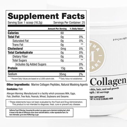 Martha Stewart Marine Collagen Multi-Sourced Collagen Powder Supports Skin Health, Hair & Nail Growth, Promotes Quality Sleep and Bone Strength - 15g Protein Per Serving - 25 Servings (Unflavored) in Saudi Arabia
