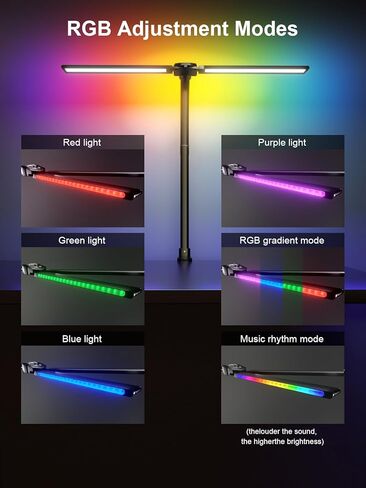 مصباح مكتب بذراع متأرجح مزدوج RGB - ضوء مكتب تعتيم تلقائي فائق السطوع 24 وات، تعديل متعدد الزوايا، مصباح سطح المكتب للتحكم باللمس - مثالي للمكتب المنزلي، والألعاب، والقراءة، والعمل in Kuwait