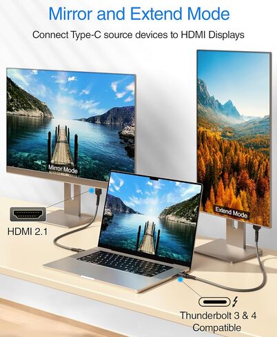 BlueRigger 8K USB C to HDMI Cable (10FT, 8K 60Hz, Uni-Directional, 48Gbps, USB Type C 3.1, HDMI 2.1 Premium Braided Cord, USBC to HDMI) – Thunderbolt 3/4 Compatible with Phone, Laptop, Tablet in Saudi Arabia