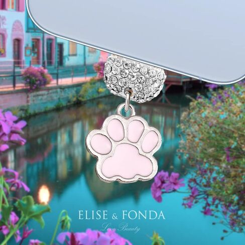 ELISE & FONDA CP554 منفذ شحن USB كريستال مضاد للغبار قابس هاتف صغير على شكل مخلب القط لهاتف iPhone 13/12/11/ XS MAX/XR/X/8 Plus/7/6S/8/SE iPad iPod (وردي) in Saudi Arabia