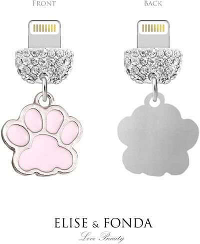 ELISE & FONDA CP554 منفذ شحن USB كريستال مضاد للغبار قابس هاتف صغير على شكل مخلب القط لهاتف iPhone 13/12/11/ XS MAX/XR/X/8 Plus/7/6S/8/SE iPad iPod (وردي) in Saudi Arabia