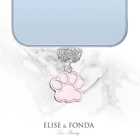 ELISE & FONDA CP554 منفذ شحن USB كريستال مضاد للغبار قابس هاتف صغير على شكل مخلب القط لهاتف iPhone 13/12/11/ XS MAX/XR/X/8 Plus/7/6S/8/SE iPad iPod (وردي) in Saudi Arabia