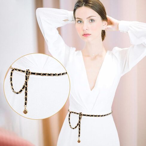 Leather Chain Belts for Women Girls, Adjustable Vintage Metal Waist Chains Body Chain Belt for Jean Pants Dress in Saudi Arabia
