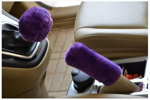 2Pcs Set Soft Fluffy Auto Gear Shift Knob Cover Handbrake Grip Cover/Pink in Saudi Arabia
