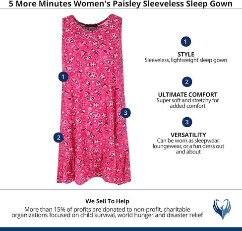 5 More Minutes Women's Paisley Sleeveless Sleep Gown in Saudi Arabia