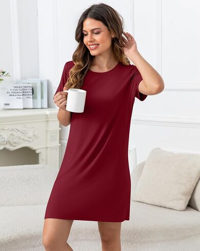 3 Pack Women's Soft Nightdress, Short Sleeve Crewneck Nightgowns Casual Plain Sleepshirts Loose Solid Sleep Dress in Saudi Arabia