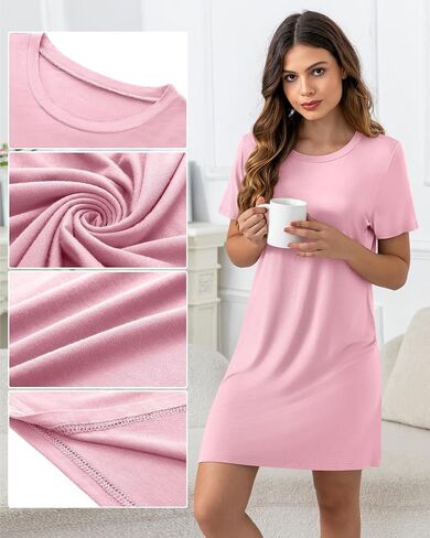 3 Pack Women's Soft Nightdress, Short Sleeve Crewneck Nightgowns Casual Plain Sleepshirts Loose Solid Sleep Dress in Saudi Arabia