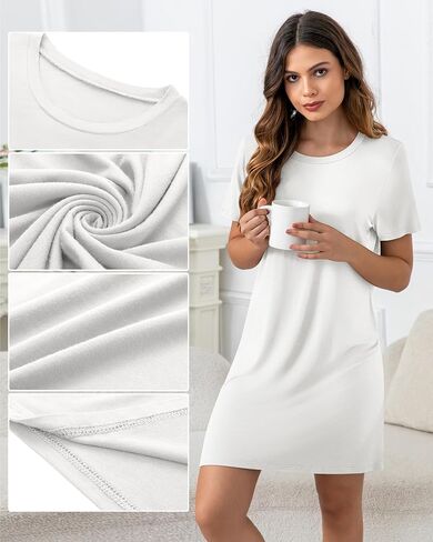 3 Pack Women's Soft Nightdress, Short Sleeve Crewneck Nightgowns Casual Plain Sleepshirts Loose Solid Sleep Dress in Saudi Arabia