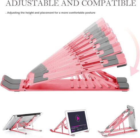 Adjustable Laptop Stand for Desk, Ergonomic Lap Riser, Portable MacBook Stand, Aluminum Lightweight Foldable Notebook Stand, Compatible with Laptop 10-15.6'' and Tablet, Phone (Pink) in Kuwait