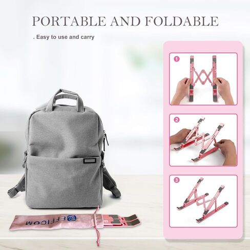 Adjustable Laptop Stand for Desk, Ergonomic Lap Riser, Portable MacBook Stand, Aluminum Lightweight Foldable Notebook Stand, Compatible with Laptop 10-15.6'' and Tablet, Phone (Pink) in Kuwait