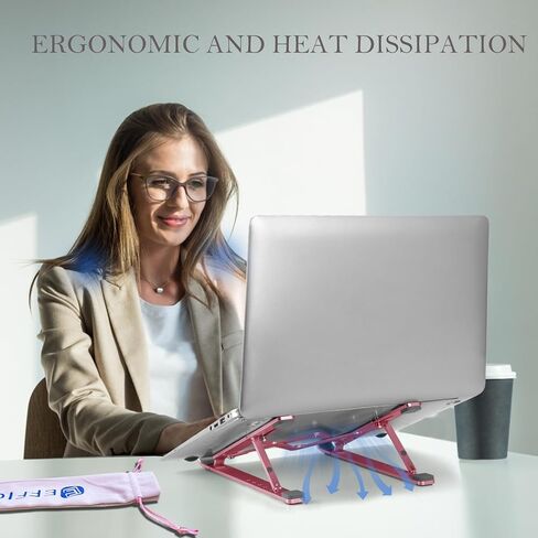 Adjustable Laptop Stand for Desk, Ergonomic Lap Riser, Portable MacBook Stand, Aluminum Lightweight Foldable Notebook Stand, Compatible with Laptop 10-15.6'' and Tablet, Phone (Pink) in Kuwait