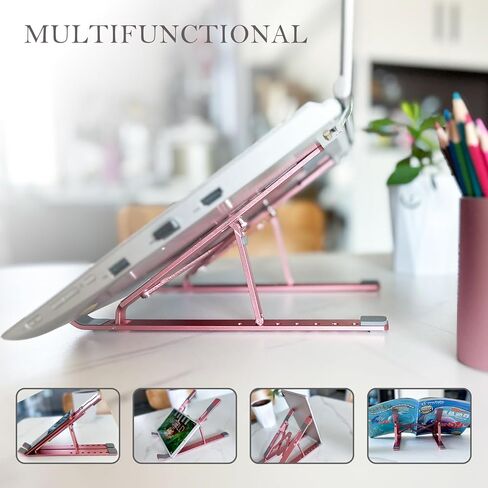 Adjustable Laptop Stand for Desk, Ergonomic Lap Riser, Portable MacBook Stand, Aluminum Lightweight Foldable Notebook Stand, Compatible with Laptop 10-15.6'' and Tablet, Phone (Pink) in Kuwait